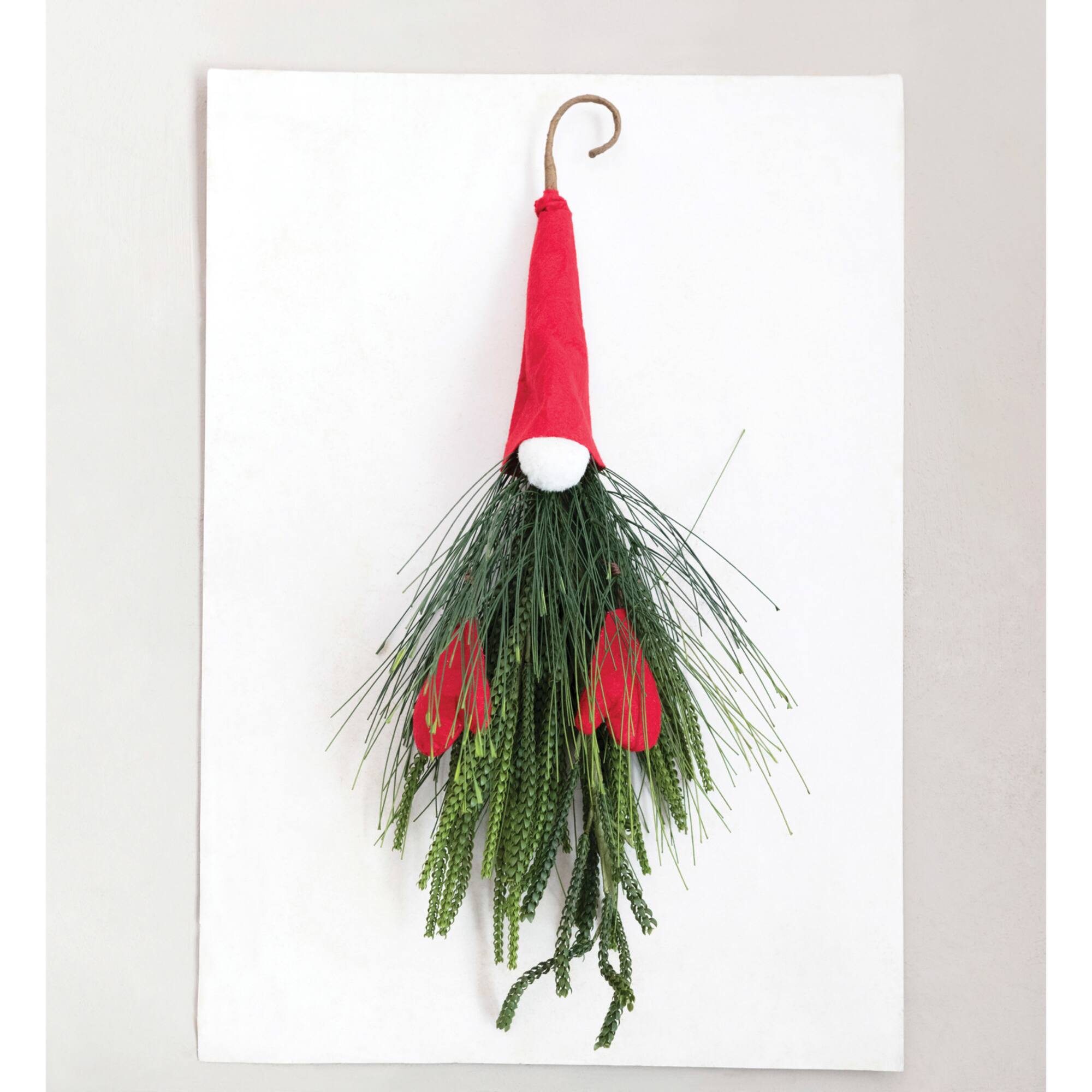 Hello Honey® 21" Faux Pine & Red Fabric Gnome Wall Hanging